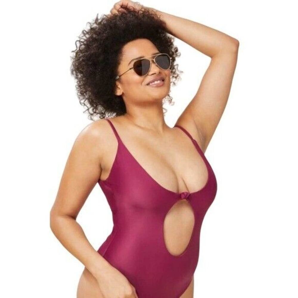 Andie Swim Santorini One Piece Swimsuit Cutout Low Back Plum Purple Size XS